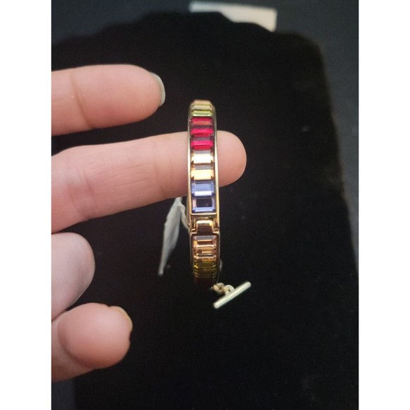 New With Tags Liz Claiborne Rainbow Glass Goldtone Bracelet Square NWT - Picture 2 of 8